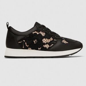 Zara Black and Nude Lace-Trim Sneakers